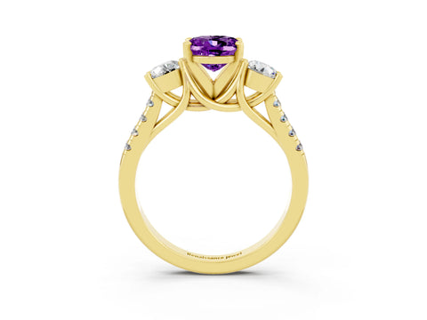 Yellow gold Three-Stone Oval Cut Amethyst Pavé Band with Four-Prong Setting_3