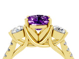 Yellow gold Three-Stone Oval Cut Amethyst Pavé Band with Four-Prong Setting_4