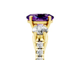 Yellow gold Three-Stone Oval Cut Amethyst Pavé Band with Four-Prong Setting_5