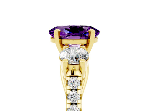 Yellow gold Three-Stone Oval Cut Amethyst Pavé Band with Four-Prong Setting_5