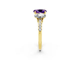 Yellow gold Three-Stone Oval Cut Amethyst Ring with Pavé Band and Prong Setting_14