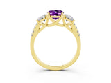 Yellow gold Three-Stone Oval Cut Amethyst Ring with Pavé Band and Prong Setting_15