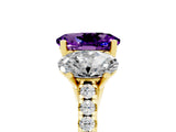 Yellow gold Three-Stone Oval Cut Amethyst Ring with Pavé Band and Prong Setting_17