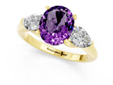Yellow gold Three-Stone Oval Cut Amethyst Ring with Pear Side Stones and Four-Prong Setting_1