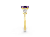 Yellow gold Three-Stone Oval Cut Amethyst Ring with Pear Side Stones and Four-Prong Setting_2