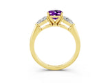 Yellow gold Three-Stone Oval Cut Amethyst Ring with Pear Side Stones and Four-Prong Setting_3