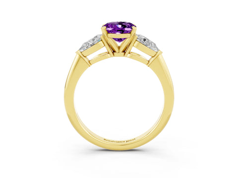 Yellow gold Three-Stone Oval Cut Amethyst Ring with Pear Side Stones and Four-Prong Setting_3