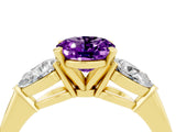 Yellow gold Three-Stone Oval Cut Amethyst Ring with Pear Side Stones and Four-Prong Setting_4