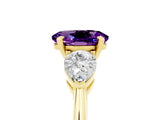 Yellow gold Three-Stone Oval Cut Amethyst Ring with Pear Side Stones and Four-Prong Setting_5