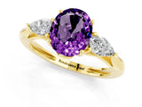Yellow gold Three-Stone Oval Cut Amethyst Ring with Pear  Side Stones in Four-Prong Setting_13