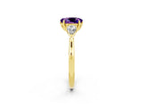 Yellow gold Three-Stone Oval Cut Amethyst Ring with Pear  Side Stones in Four-Prong Setting_14