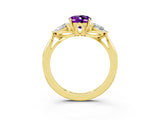 Yellow gold Three-Stone Oval Cut Amethyst Ring with Pear  Side Stones in Four-Prong Setting_15