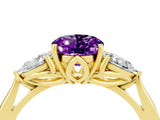 Yellow gold Three-Stone Oval Cut Amethyst Ring with Pear  Side Stones in Four-Prong Setting_16
