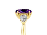 Yellow gold Three-Stone Oval Cut Amethyst Ring with Pear  Side Stones in Four-Prong Setting_17
