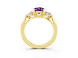 Yellow gold Three-Stone Oval Cut Amethyst Ring with Pear  Side Stones in Four-Prong Setting_39