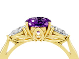 Yellow gold Three-Stone Oval Cut Amethyst Ring with Pear  Side Stones in Four-Prong Setting_40