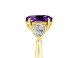 Yellow gold Three-Stone Oval Cut Amethyst Ring with Pear  Side Stones in Four-Prong Setting_41