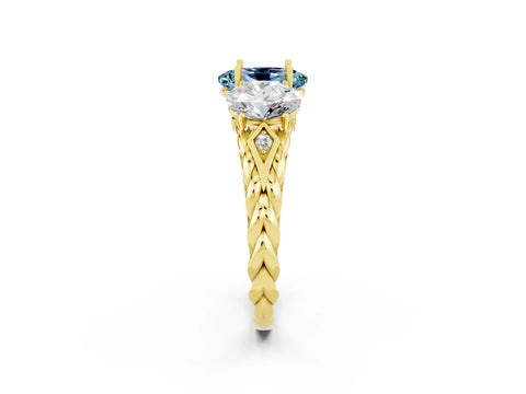 Yellow gold Three-Stone Oval Cut Aquamarine Braided Band Ring with Four-Prong Setting_14