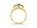 Yellow gold Three-Stone Oval Cut Aquamarine Braided Band Ring with Four-Prong Setting_15