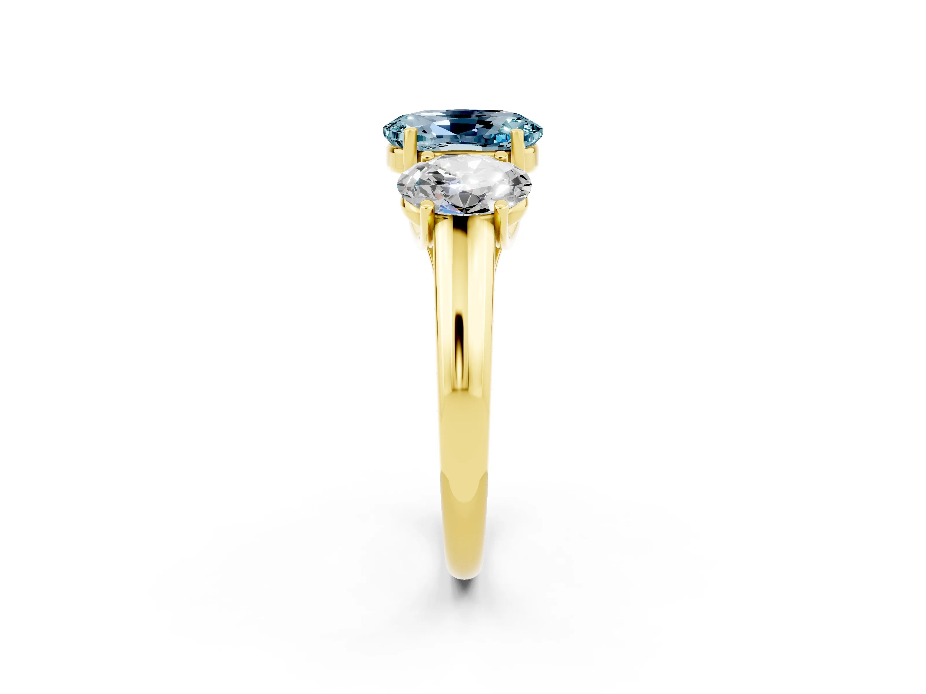 Yellow gold Three-Stone Oval Cut Aquamarine Engagement Ring with Prong Setting_2