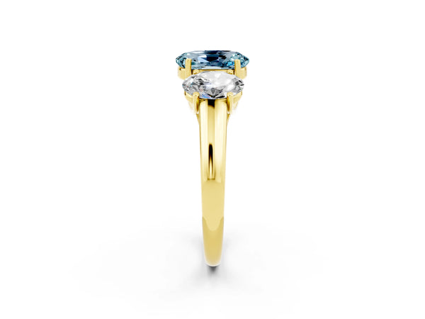 Yellow gold Three-Stone Oval Cut Aquamarine Engagement Ring with Prong Setting
