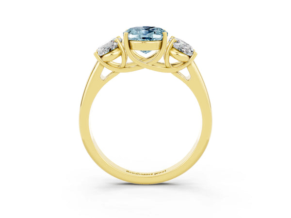 Yellow gold Three-Stone Oval Cut Aquamarine Engagement Ring with Prong Setting