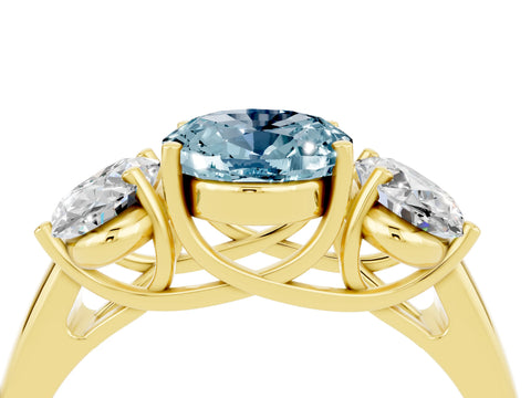 Yellow gold Three-Stone Oval Cut Aquamarine Engagement Ring with Prong Setting_4