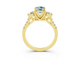 Yellow gold Three-Stone Oval Cut Aquamarine Pavé Band with Four-Prong Setting_3