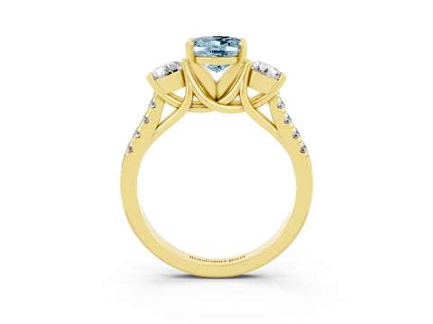 Yellow gold Three-Stone Oval Cut Aquamarine Pavé Band with Four-Prong Setting_3