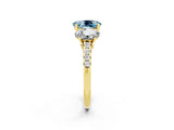 Yellow gold Three-Stone Oval Cut Aquamarine Ring with Pavé Band and Prong Setting_14