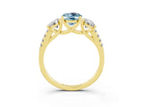 Yellow gold Three-Stone Oval Cut Aquamarine Ring with Pavé Band and Prong Setting_15