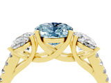 Yellow gold Three-Stone Oval Cut Aquamarine Ring with Pavé Band and Prong Setting_16