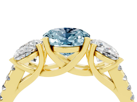 Yellow gold Three-Stone Oval Cut Aquamarine Ring with Pavé Band and Prong Setting_16