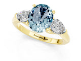 Yellow gold Three-Stone Oval Cut Aquamarine Ring with Pear Side Stones and Four-Prong Setting_1
