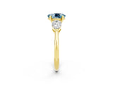 Yellow gold Three-Stone Oval Cut Aquamarine Ring with Pear Side Stones and Four-Prong Setting_2