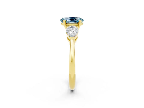 Yellow gold Three-Stone Oval Cut Aquamarine Ring with Pear Side Stones and Four-Prong Setting_2