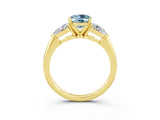 Yellow gold Three-Stone Oval Cut Aquamarine Ring with Pear Side Stones and Four-Prong Setting_3