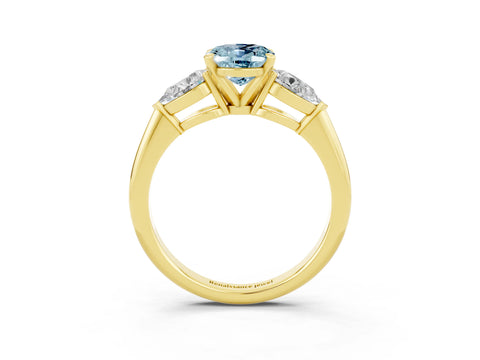 Yellow gold Three-Stone Oval Cut Aquamarine Ring with Pear Side Stones and Four-Prong Setting_3