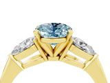 Yellow gold Three-Stone Oval Cut Aquamarine Ring with Pear Side Stones and Four-Prong Setting_4