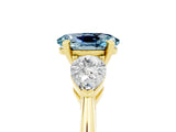 Yellow gold Three-Stone Oval Cut Aquamarine Ring with Pear Side Stones and Four-Prong Setting_5