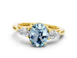 Yellow gold Three-Stone Oval Cut Aquamarine Ring with Pear  Side Stones in Four-Prong Setting_12
