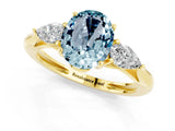Yellow gold Three-Stone Oval Cut Aquamarine Ring with Pear  Side Stones in Four-Prong Setting_13