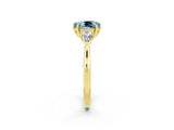 Yellow gold Three-Stone Oval Cut Aquamarine Ring with Pear  Side Stones in Four-Prong Setting_14