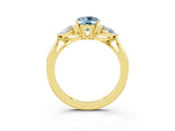 Yellow gold Three-Stone Oval Cut Aquamarine Ring with Pear  Side Stones in Four-Prong Setting_15