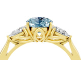 Yellow gold Three-Stone Oval Cut Aquamarine Ring with Pear  Side Stones in Four-Prong Setting_16