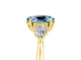 Yellow gold Three-Stone Oval Cut Aquamarine Ring with Pear  Side Stones in Four-Prong Setting_17