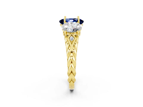 Yellow gold Three-Stone Oval Cut Blue Sapphire Braided Band Ring with Four-Prong Setting_14