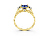 Yellow gold Three-Stone Oval Cut Blue Sapphire Braided Band Ring with Four-Prong Setting_15