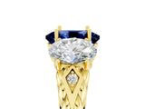 Yellow gold Three-Stone Oval Cut Blue Sapphire Braided Band Ring with Four-Prong Setting_17