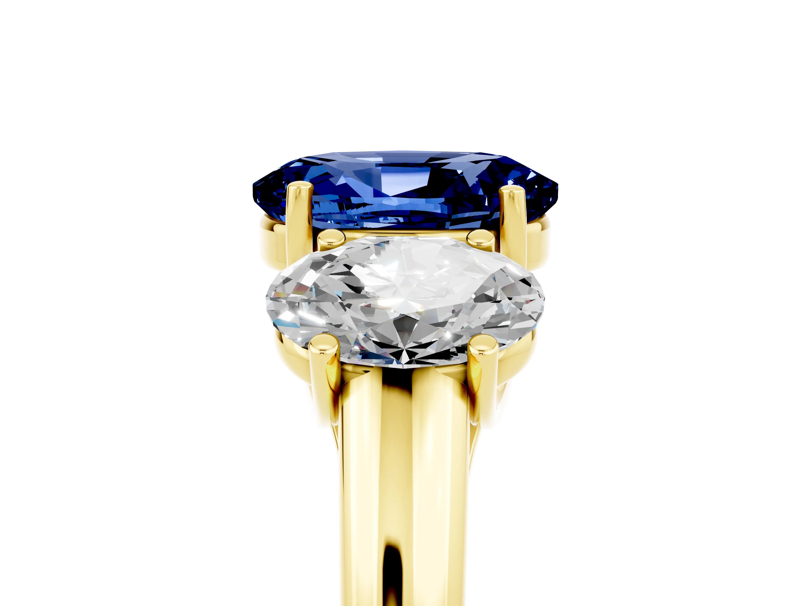 Yellow gold Three-Stone Oval Cut Blue Sapphire Engagement Ring with Prong Setting_5